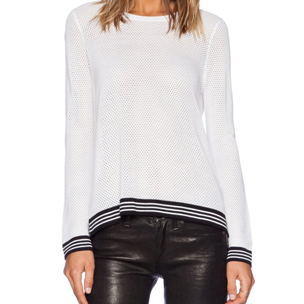 Rag & Bone White w Black Nikki Split Back Pullover Mesh Open Knit Sweater Top S